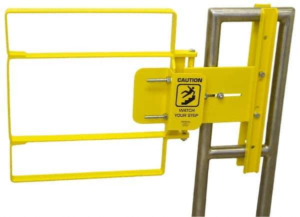 FabEnCo - Powder Coated Carbon Steel Self Closing Rail Safety Gate - Fits 31 to 33-1/2" Clear Opening, 33-1/2" Wide x 22" Door Height, 46 Lb, Yellow - Eagle Tool & Supply
