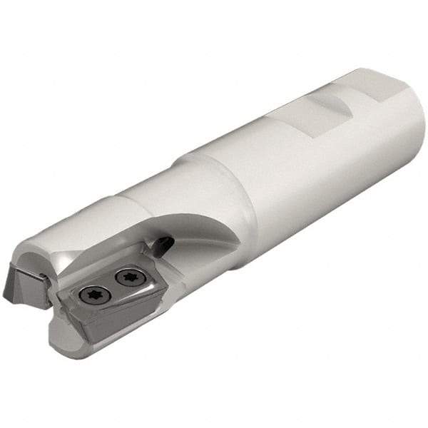 Iscar - 1" Cut Diam, 0.709" Max Depth of Cut, 1" Shank Diam, 4" OAL, Indexable Square Shoulder End Mill - HP AD.. 1906.. Inserts, Weldon Shank, 90° Lead Angle, Through Coolant, Series Heliplus - Eagle Tool & Supply