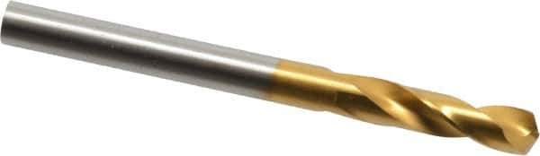 Guhring - #5 130° Parabolic Flute Cobalt Screw Machine Drill Bit - TiN Finish, Right Hand Cut, 26mm Flute Length, 62mm OAL, Standard Point, Straight Shank - Eagle Tool & Supply
