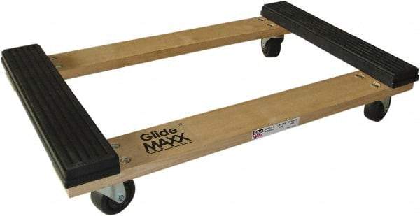 PRO-SOURCE - 1,000 Lb Capacity Hardwood/Rubber Open Rubber Capped Raised Ends Dolly - 30" Long x 18" Wide, 3" Wheels - Eagle Tool & Supply