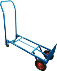 PRO-SOURCE - 600 Lb Capacity 46" OAH Convertible Hand Truck - 8 x 14" Base Plate, Swept Back Handle, Steel, Semi-Pneumatic Wheels - Eagle Tool & Supply