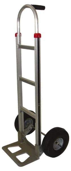 PRO-SOURCE - 500 Lb Capacity 52" OAH Hand Truck - 7-1/2 x 14" Base Plate, Single Grip Handle, Aluminum, Full Pneumatic Wheels - Eagle Tool & Supply
