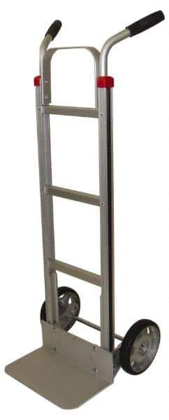 PRO-SOURCE - 600 Lb Capacity 49" OAH Welded Hand Truck - 7-1/2 x 14" Base Plate, High Back Dual Handle, Aluminum, Solid Rubber Wheels - Eagle Tool & Supply