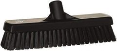 Vikan - 1.7" Bristle Length, Polyester Scrub Brush - 11-1/4" Long x 3" Wide Head, 12" OAL, European Threaded Handle, Black, Polypropylene Block - Eagle Tool & Supply