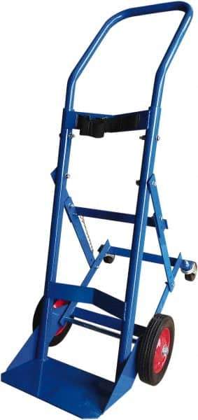 PRO-SOURCE - 500 Lb Capacity 48" OAH Cylinder Hand Truck - 7-1/2 x 14" Base Plate, Swept Back Handle, Steel, Semi-Pneumatic Wheels - Eagle Tool & Supply