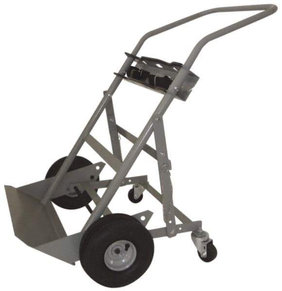 PRO-SOURCE - 500 Lb Capacity 48" OAH Cylinder Hand Truck - 7-1/2 x 14" Base Plate, Swept Back Handle, Steel, Full Pneumatic Wheels - Eagle Tool & Supply