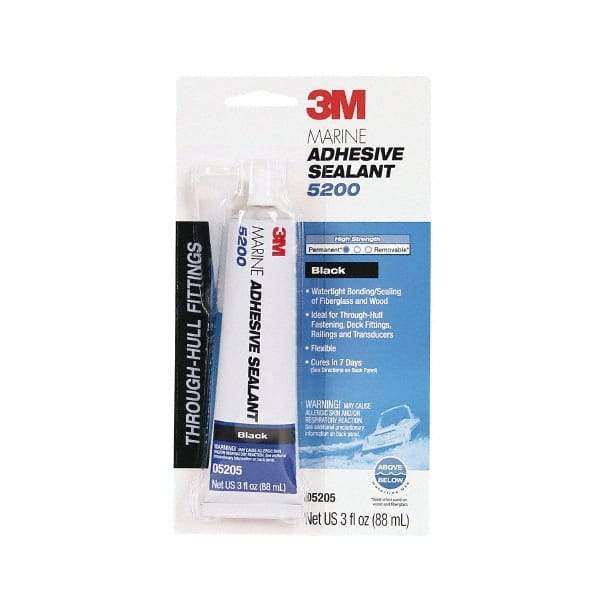 3M - 3 oz Tube Black Polyurethane Marine Adhesive Sealant - 190°F Max Operating Temp, 48 hr Tack Free Dry Time - Eagle Tool & Supply