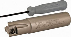 Iscar - 3/4" Cut Diam, 0.315" Max Depth of Cut, 3/4" Shank Diam, 3.38" OAL, Indexable Square Shoulder Helical End Mill - T490 LN.T 0804 Inserts, Weldon Shank, 90° Lead Angle, Series Helitang - Eagle Tool & Supply