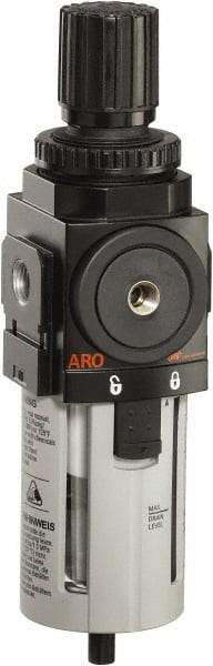 ARO/Ingersoll-Rand - 1/2" NPT Port Standard 1 Piece Filter/Regulator FRL Unit - Polycarbonate Bowl, 172 SCFM, 150 Max psi, 9.961" High x 2.756" Long, Manual Drain - Eagle Tool & Supply