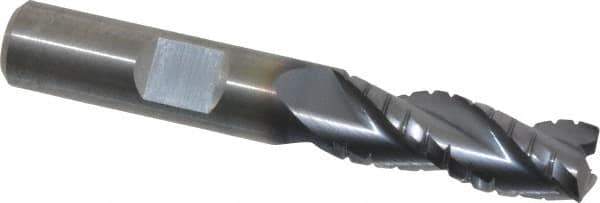 Kennametal - 3/8" Diam, Coarse Pitch, 1" LOC, 3 Flute Solid Carbide 0.02" Corner Radius Roughing End Mill - AlTiN Finish, 2-1/2" OAL, 3/8" Shank Diam, Centercutting, 30° Helix - Eagle Tool & Supply