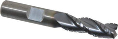Kennametal - 3/8" Diam, Coarse Pitch, 1" LOC, 3 Flute Solid Carbide 0.02" Corner Radius Roughing End Mill - AlTiN Finish, 2-1/2" OAL, 3/8" Shank Diam, Centercutting, 30° Helix - Eagle Tool & Supply