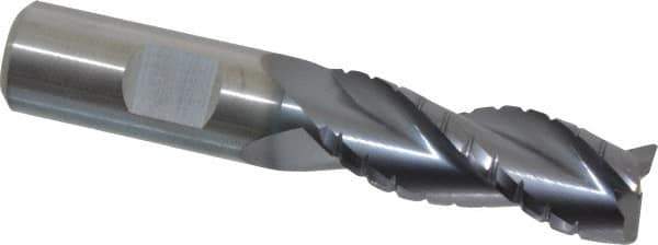 Kennametal - 5/8" Diam, Coarse Pitch, 1-5/8" LOC, 3 Flute Solid Carbide 0.03" Corner Radius Roughing End Mill - AlTiN Finish, 3-1/2" OAL, 5/8" Shank Diam, Centercutting, 30° Helix - Eagle Tool & Supply