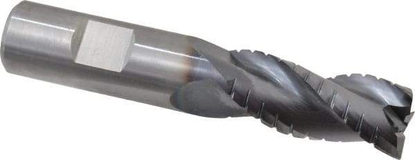 Kennametal - 3/4" Diam, Coarse Pitch, 1-5/8" LOC, 3 Flute Solid Carbide 0.03" Corner Radius Roughing End Mill - AlTiN Finish, 4" OAL, 3/4" Shank Diam, Centercutting, 30° Helix - Eagle Tool & Supply