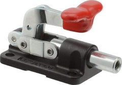 De-Sta-Co - 560 Lb Load Capacity, Flanged Base, Carbon Steel, Standard Straight Line Action Clamp - 4 Mounting Holes, 0.22" Mounting Hole Diam, 0.39" Plunger Diam, T-Handle Handle - Eagle Tool & Supply