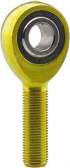 Made in USA - 1/4" ID, 3/4" Max OD, 2,168 Lb Max Static Cap, Plain Male Spherical Rod End - 1/4-28 LH, 1" Shank Length, Carbon Steel with Plastic Raceway - Eagle Tool & Supply