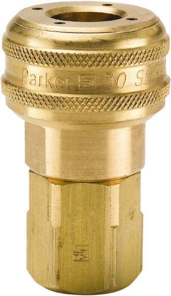 Parker - 1/8-27 Female NPTF Industrial Pneumatic Hose Coupler - Brass, 1/4" Body Diam - Eagle Tool & Supply
