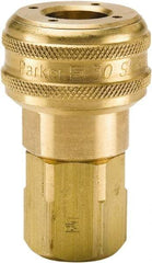 Parker - 3/8-18 Female NPTF Industrial Pneumatic Hose Coupler - Brass, 3/8" Body Diam - Eagle Tool & Supply