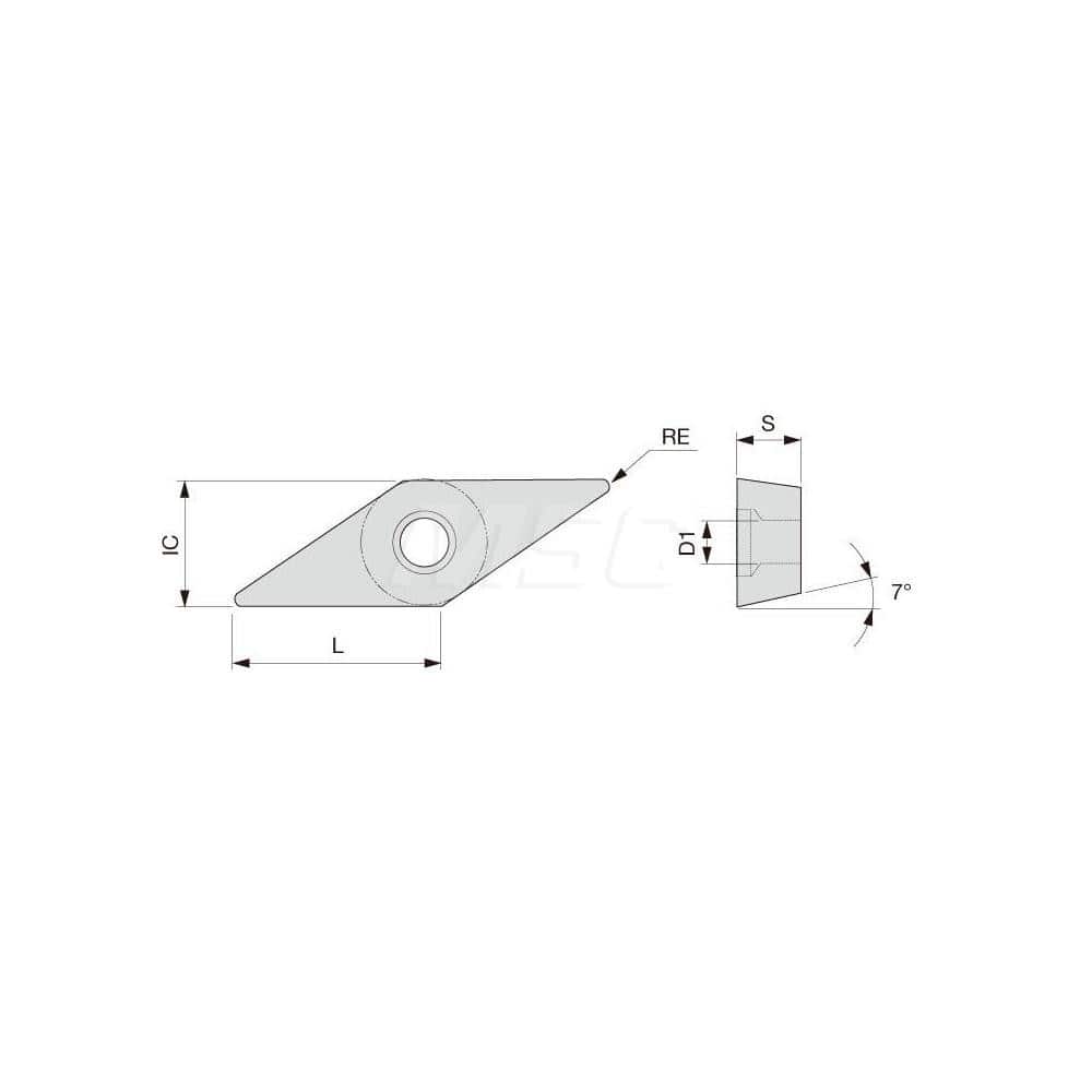 Turning Insert:  VCMT332PSF AH725,  Solid Carbide TiAlN Finish,  Neutral,  3/8″ Inscribed Circle,  0.0310″ Corner Radius,  35.0 &deg N/A Diamond,  Series  VCMT