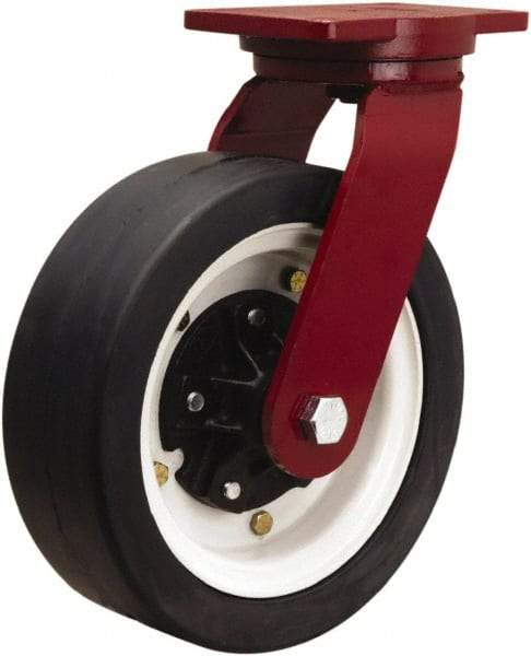 Hamilton - 12" Diam x 4" Wide, Rubber Rigid Caster - 1,200 Lb Capacity, Top Plate Mount, 6-1/8" x 7-1/2" Plate, Tapered Roller Bearing - Eagle Tool & Supply