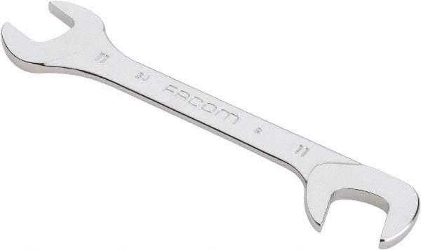 Facom - 11mm Stubby Extra Thin Open End Wrench - 3-15/16" OAL, Double End, Satin Finish, 15° & 75° Head Angle - Eagle Tool & Supply