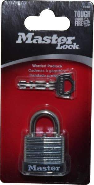 Master Lock - 1/2" Shackle Clearance, Keyed Different Warded Cylinder Padlock - 3/16" Shackle Diam, Steel - Eagle Tool & Supply