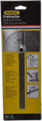 General - 6 Inch Long Blade, 180° Max Measurement, 1° Dial Graduation, Rectangular Head Protractor - Accuracy Up to 1°, 0 to 180 Dial Range - Eagle Tool & Supply