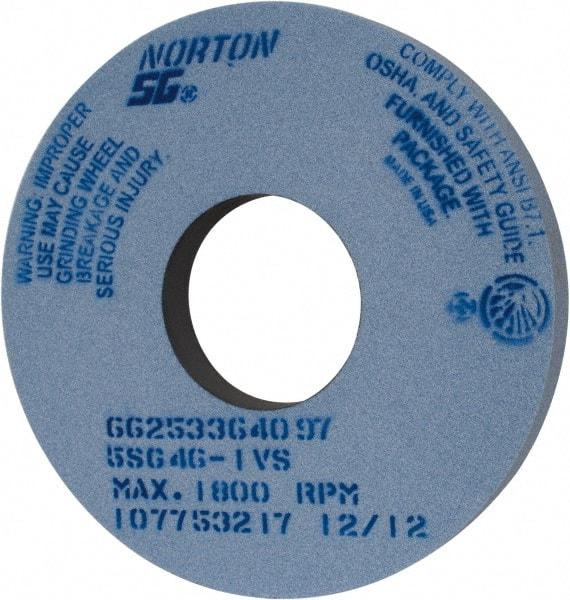 Norton - 14" Diam x 5" Hole x 1-1/2" Thick, I Hardness, 46 Grit Surface Grinding Wheel - Ceramic, Type 1, Coarse Grade, 1,800 Max RPM, Vitrified Bond, No Recess - Eagle Tool & Supply