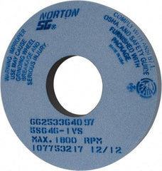 Norton - 14" Diam x 5" Hole x 1-1/2" Thick, I Hardness, 46 Grit Surface Grinding Wheel - Ceramic, Type 1, Coarse Grade, 1,800 Max RPM, Vitrified Bond, No Recess - Eagle Tool & Supply