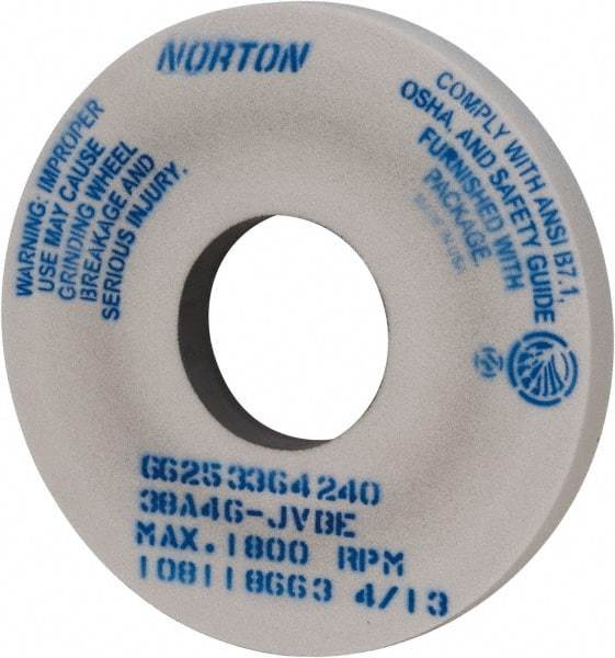Norton - 14" Diam x 5" Hole x 1-1/2" Thick, J Hardness, 46 Grit Surface Grinding Wheel - Aluminum Oxide, Type 1, Coarse Grade, 1,800 Max RPM, Vitrified Bond, No Recess - Eagle Tool & Supply