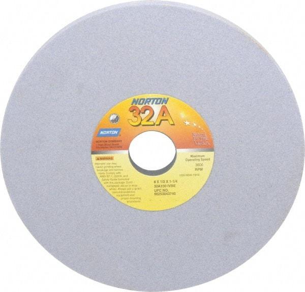 Norton - 8" Diam x 1-1/4" Hole x 1/2" Thick, I Hardness, 100 Grit Surface Grinding Wheel - Aluminum Oxide, Type 1, Fine Grade, 3,600 Max RPM, Vitrified Bond, No Recess - Eagle Tool & Supply