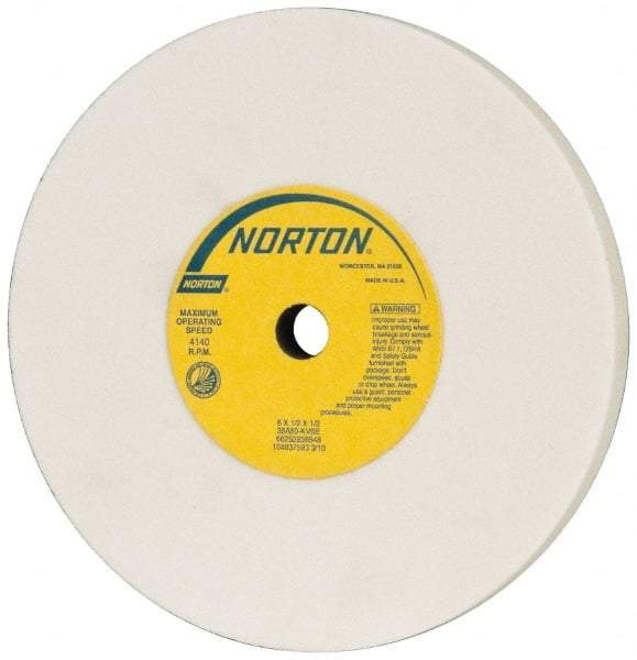 Norton - 6" Diam x 1/2" Hole x 1/2" Thick, K Hardness, 80 Grit Surface Grinding Wheel - Aluminum Oxide, Type 1, Medium Grade, 4,140 Max RPM, Vitrified Bond, No Recess - Eagle Tool & Supply