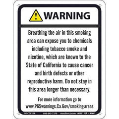 NMC - "WARNING BREATHING THE AIR IN THIS SMOKING AREA CAN EXPOSE YOU TO CHEMICALS\x85", 8-1/2" Long x 11" Wide, Aluminum Safety Sign - Rectangle, 0.04" Thick, Use for Hazardous Materials - Eagle Tool & Supply