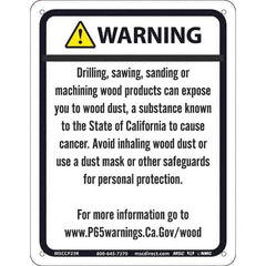 NMC - "WARNING DRILLING, SAWING, SANDING OR MACHINING WOOD PRODUCTS CAN EXPOSE YOU TO WOOD DUST\x85", 8-1/2" Long x 11" Wide, Rigid Plastic Safety Sign - Rectangle, 0.05" Thick, Use for Hazardous Materials - Eagle Tool & Supply