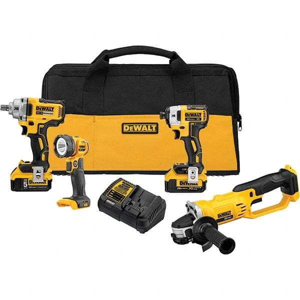 DeWALT - 20 Volt Cordless Tool Combination Kit - Includes Impact Wrench; Impact Driver; Cut-Off Tool; Handheld Light, Lithium-Ion Battery Included - Eagle Tool & Supply