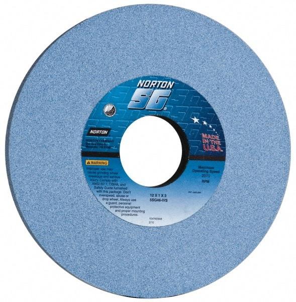 Norton - 12" Diam x 3" Hole x 1" Thick, I Hardness, 46 Grit Surface Grinding Wheel - Ceramic, Type 1, Coarse Grade, 2,070 Max RPM, Vitrified Bond, No Recess - Eagle Tool & Supply