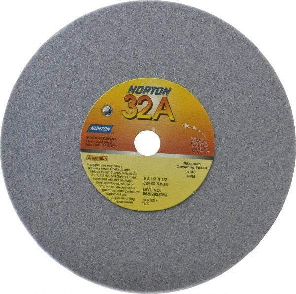 Norton - 6" Diam x 1/2" Hole x 1/2" Thick, K Hardness, 60 Grit Surface Grinding Wheel - Aluminum Oxide, Type 1, Medium Grade, 4,140 Max RPM, Vitrified Bond, No Recess - Eagle Tool & Supply