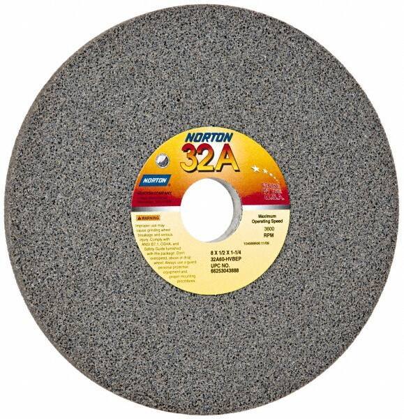 Norton - 8" Diam x 1-1/4" Hole x 1/2" Thick, H Hardness, 60 Grit Surface Grinding Wheel - Aluminum Oxide, Type 1, Medium Grade, 3,600 Max RPM, Vitrified Bond, No Recess - Eagle Tool & Supply