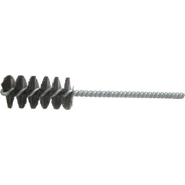 Brush Research Mfg. - 1" Diam Helical Steel Tube Brush - Single Spiral, 0.01" Filament Diam, 2" Brush Length, 6" OAL, 0.22" Diam Galvanized Steel Shank - Eagle Tool & Supply
