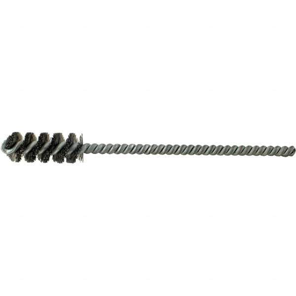 Brush Research Mfg. - 5/8" Diam Helical Steel Tube Brush - Single Spiral, 0.006" Filament Diam, 1-1/2" Brush Length, 6" OAL, 0.22" Diam Galvanized Steel Shank - Eagle Tool & Supply