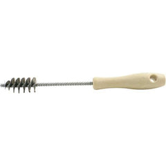 Brush Research Mfg. - 0.975" Diam Helical Stainless Steel Tube Brush - Single Spiral, 0.006" Filament Diam, 2" Brush Length, 10-1/2" OAL, 0.245" Diam Plastic Handle Shank - Eagle Tool & Supply