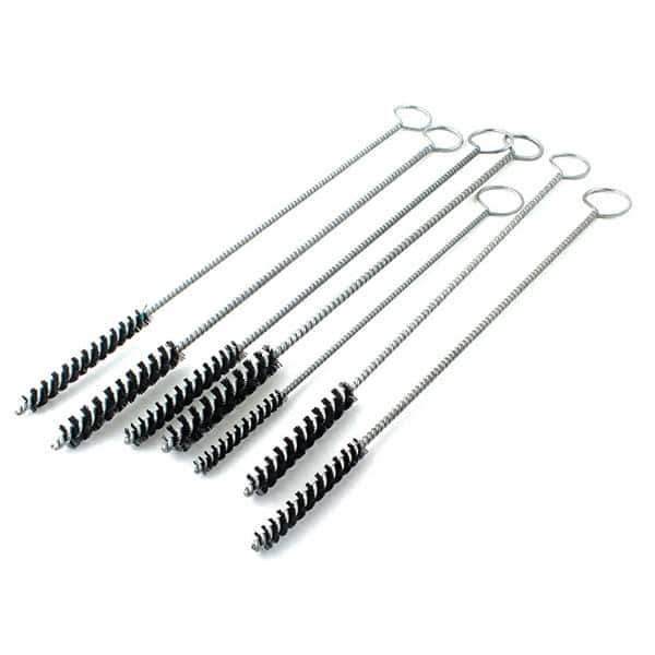 Brush Research Mfg. - 7/16" Diam Helical Nylon Tube Brush - Single Spiral, 0.014" Filament Diam, 2-1/2" Brush Length, 12" OAL, 0.168" Diam Galvanized Steel Shank - Eagle Tool & Supply
