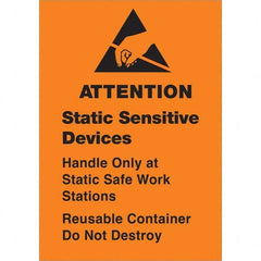 Shipping & DOT Label: ″Attention Static Sensitive Devices Handle Only at Static Safe Work Stations Reusable Container Do Not Destroy″, Rectangle, 2.5″ Wide Paper, Semi-Gloss