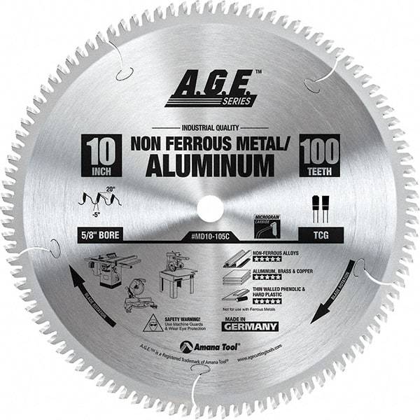 Amana Tool - 10" Diam, 5/8" Arbor Hole Diam, 100 Tooth Wet & Dry Cut Saw Blade - Carbide-Tipped, Clean Action, Standard Round Arbor - Eagle Tool & Supply