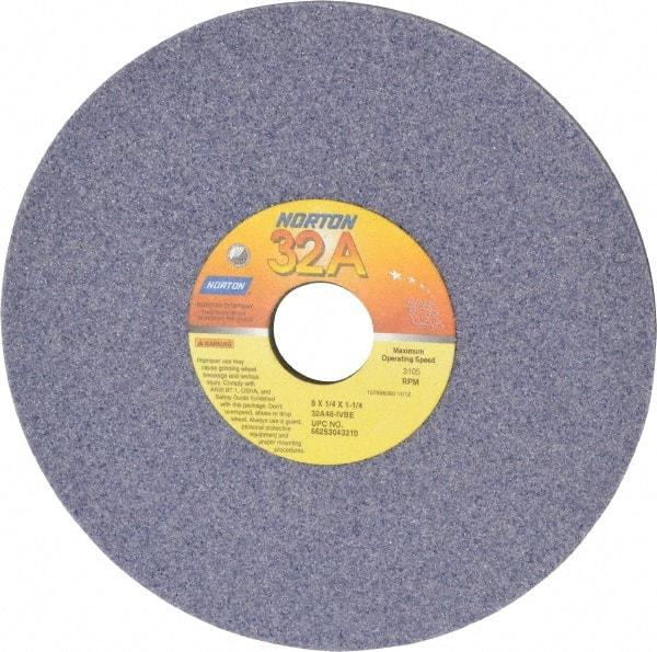 Norton - 8" Diam x 1-1/4" Hole x 1/4" Thick, I Hardness, 46 Grit Surface Grinding Wheel - Aluminum Oxide, Type 1, Coarse Grade, 3,105 Max RPM, Vitrified Bond, No Recess - Eagle Tool & Supply