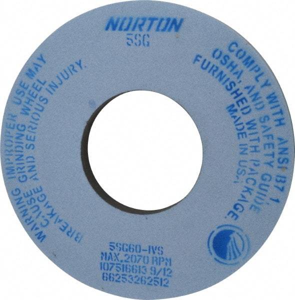 Norton - 12" Diam x 5" Hole x 1" Thick, J Hardness, 60 Grit Surface Grinding Wheel - Ceramic, Type 1, Medium Grade, 2,070 Max RPM, Vitrified Bond, No Recess - Eagle Tool & Supply