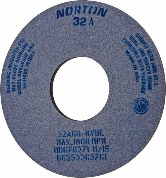 Norton - 14" Diam x 5" Hole x 1/2" Thick, K Hardness, 60 Grit Surface Grinding Wheel - Aluminum Oxide, Type 1, Medium Grade, 1,800 Max RPM, Vitrified Bond, No Recess - Eagle Tool & Supply