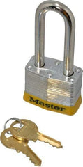 Master Lock - Keyed Different Retaining Key Conductive Lockout Padlock - 2" Shackle Clearance, 9/32" Shackle Diam, 1-1/4" Body Height x 1-9/16" Body Width, Yellow, 4 Pins - Eagle Tool & Supply
