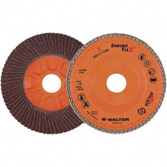 WALTER Surface Technologies - 80 Grit, 4-1/2" Disc Diam, 7/8" Center Hole, Zirconia Alumina Flap Disc - 13,300 Max RPM, Plastic Backing, Arbor Attaching System, Coated - Eagle Tool & Supply
