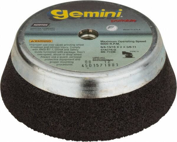 Norton - 6" Diam, 2" Overall Thickness, 16 Grit, Type 11 Tool & Cutter Grinding Wheel - Very Coarse Grade, Aluminum Oxide/Silicon Carbide Blend, Q Hardness, 6,000 RPM - Eagle Tool & Supply