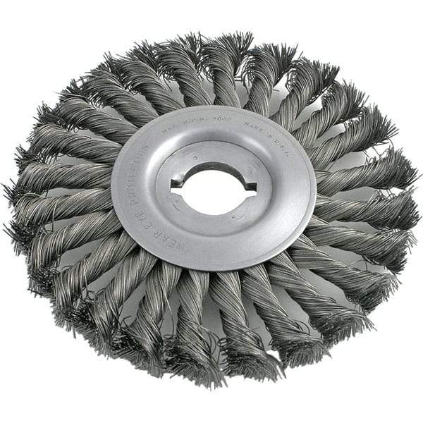 Brush Research Mfg. - 8" OD, 1/2 & 5/8" Arbor Hole, Knotted Carbon Wheel Brush - 3/4" Face Width, 1-11/16" Trim Length, 6,000 RPM - Eagle Tool & Supply